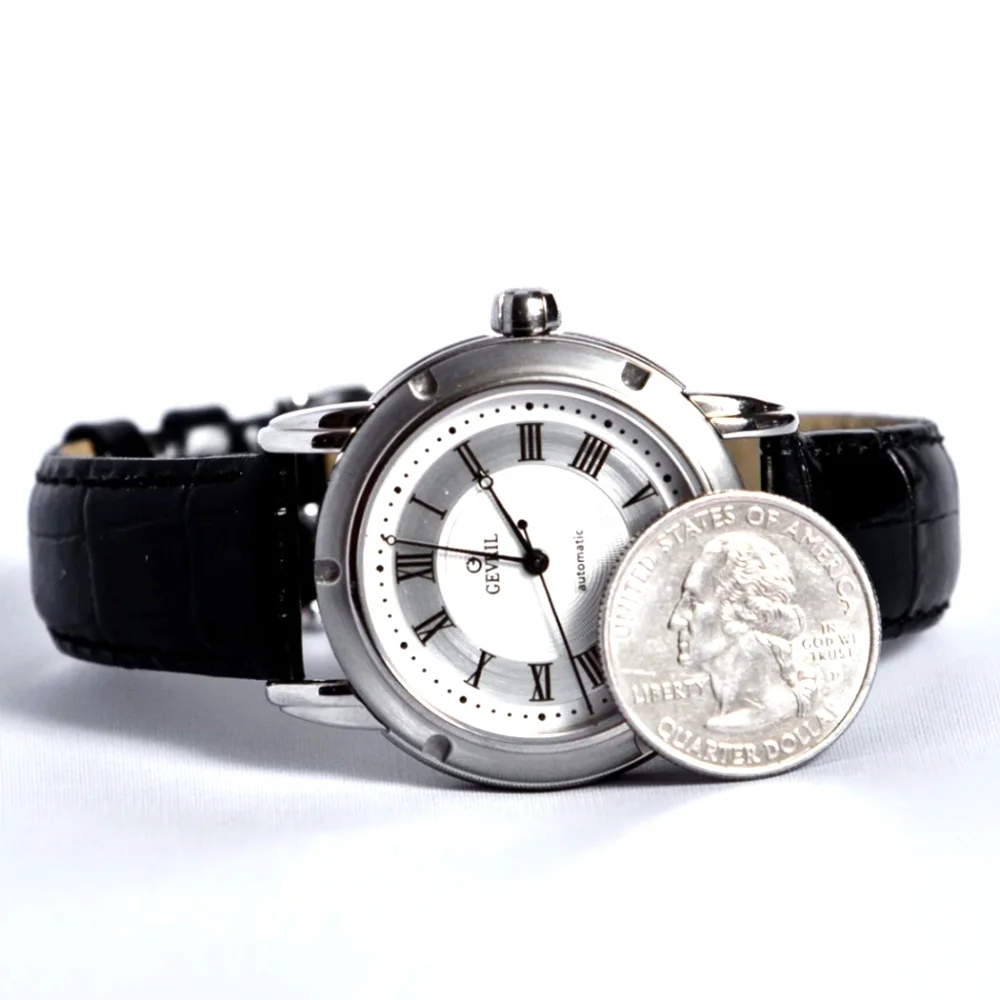 Gevril Men's Black Leather Stainless Steel AO111R First Generation Watch